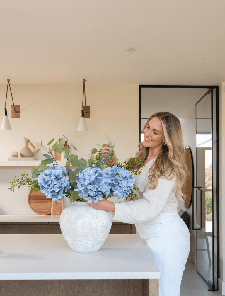 Faux Arrangement - Eucalyptus & Blue Hydrangea