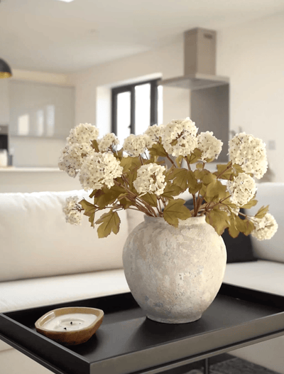 Faux Viburnum Flower - White (7 stems / 21 heads)