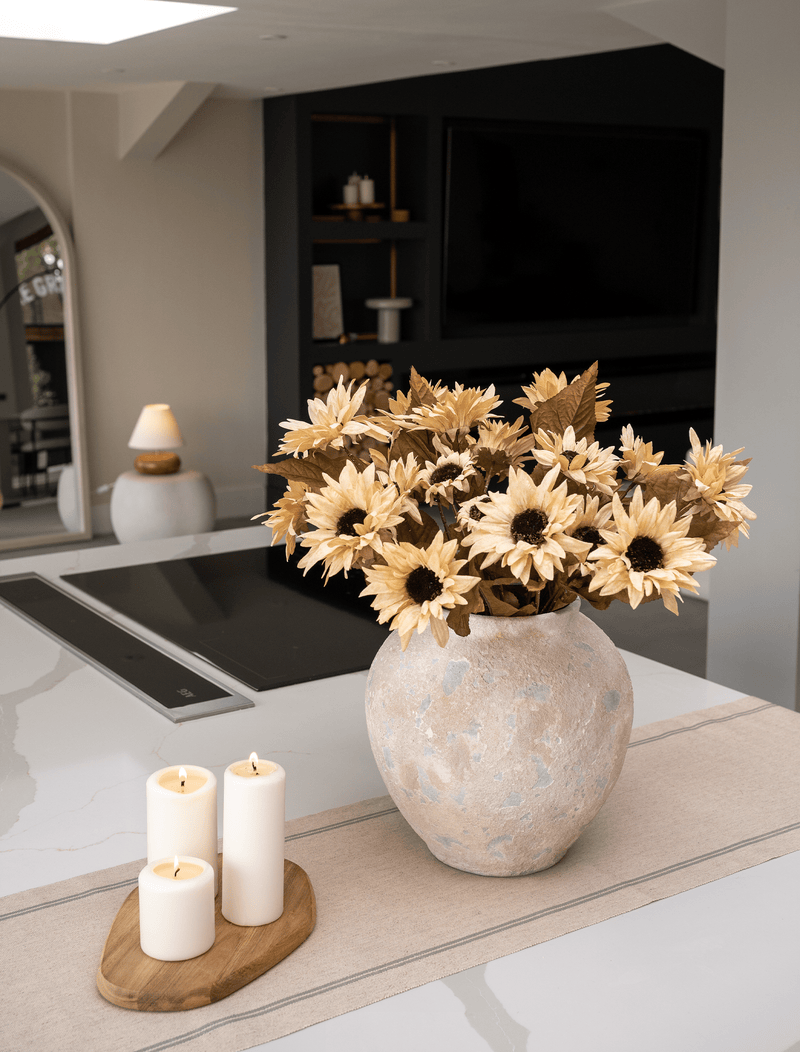 Faux Autumn Sunflower - Beige (3 Stems/21 Sunflowers)