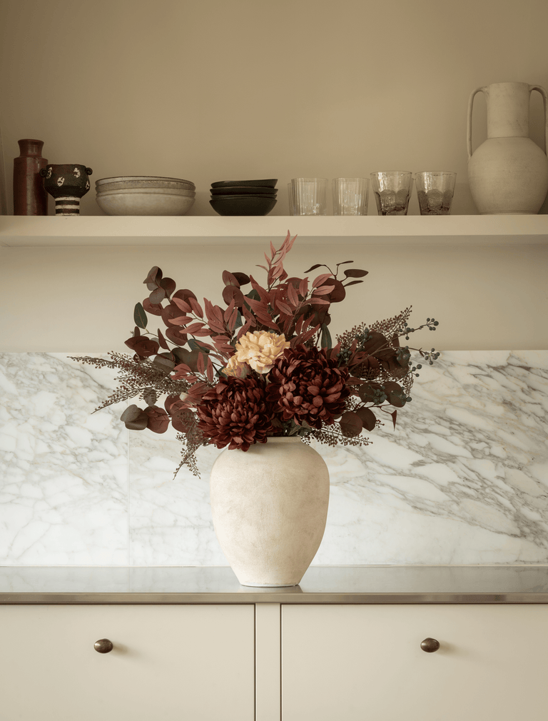 Faux Arrangement - Burgundy Dahlia & Cream Peony