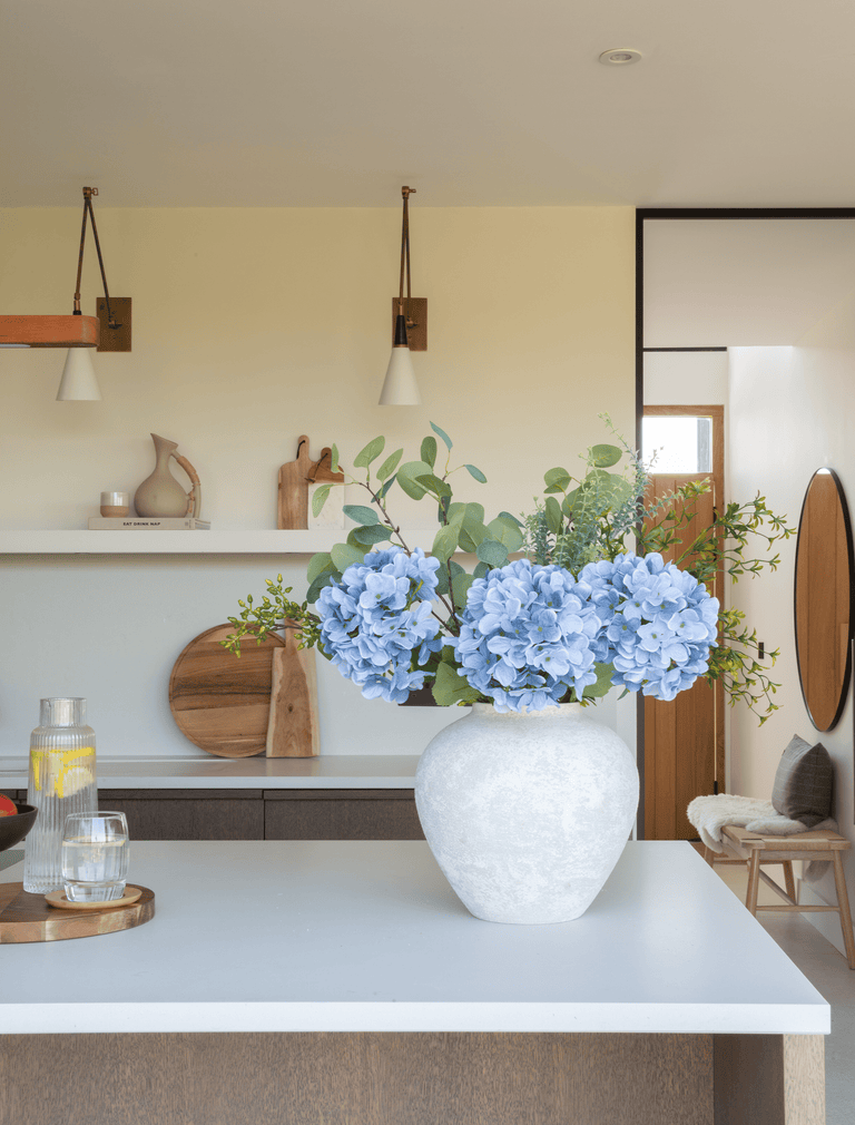 Faux Arrangement - Eucalyptus & Blue Hydrangea