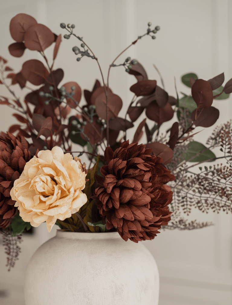 Faux Arrangement - Burgundy Dahlia & Cream Peony