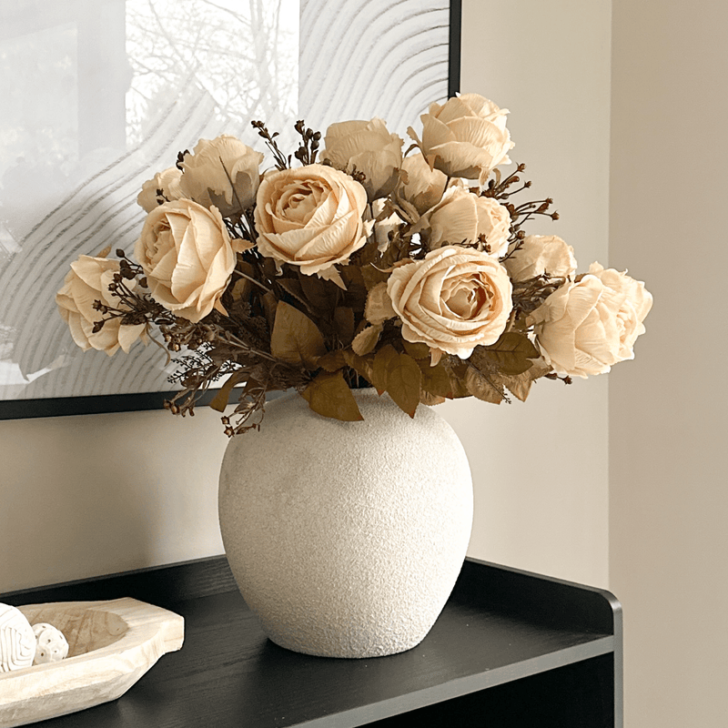 Faux Large Rose Arrangement - Beige (3 Stems/21 Roses)