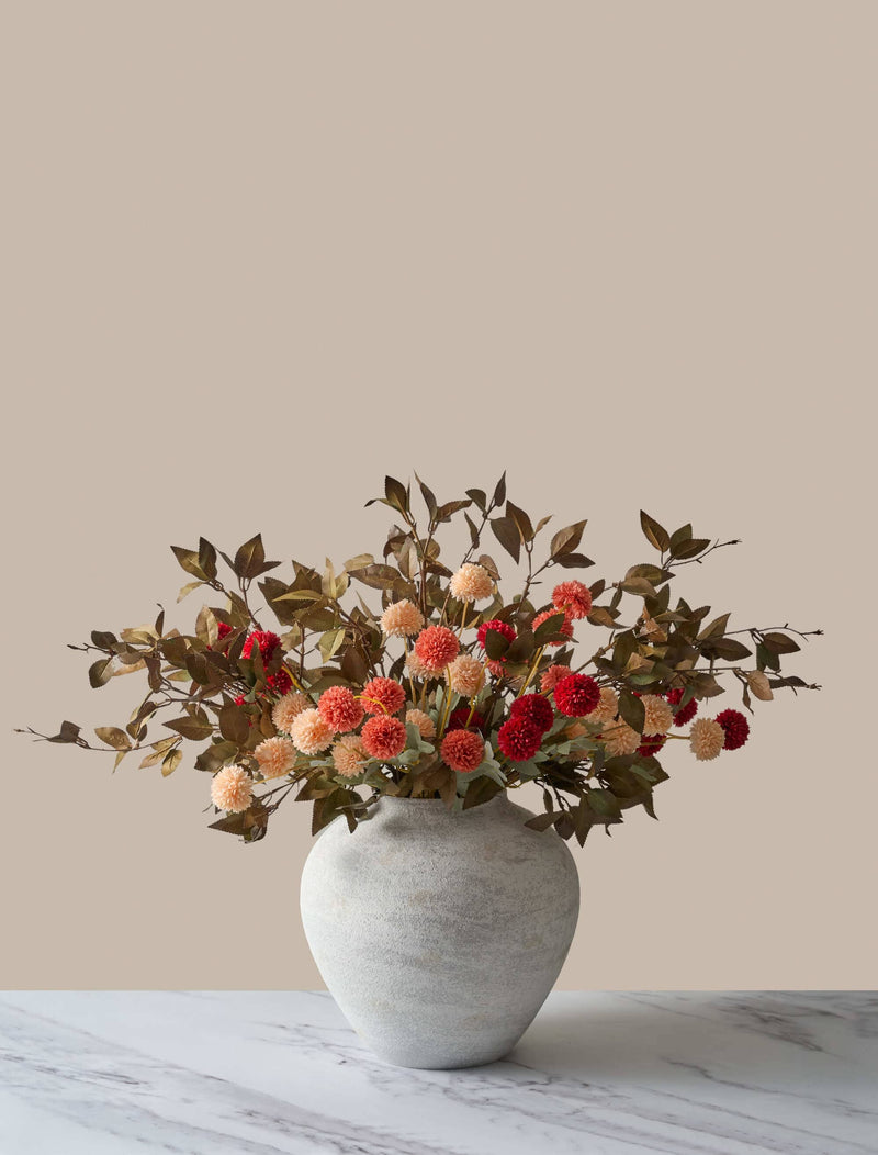 Faux Arrangement - Assorted Kiku & Green Leaf Spray