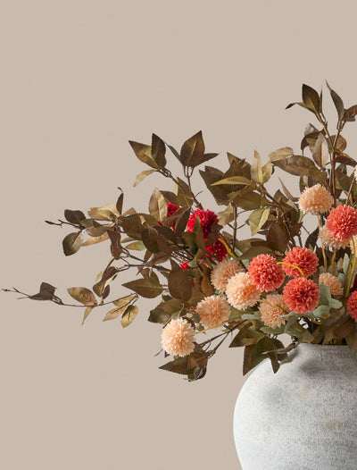 Faux Arrangement - Assorted Kiku & Green Leaf Spray