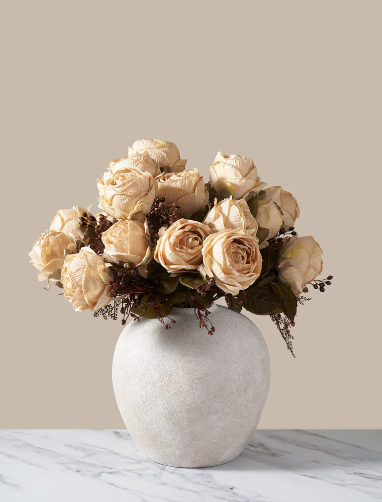 Faux Large Rose Arrangement - Beige (3 Stems/21 Roses)