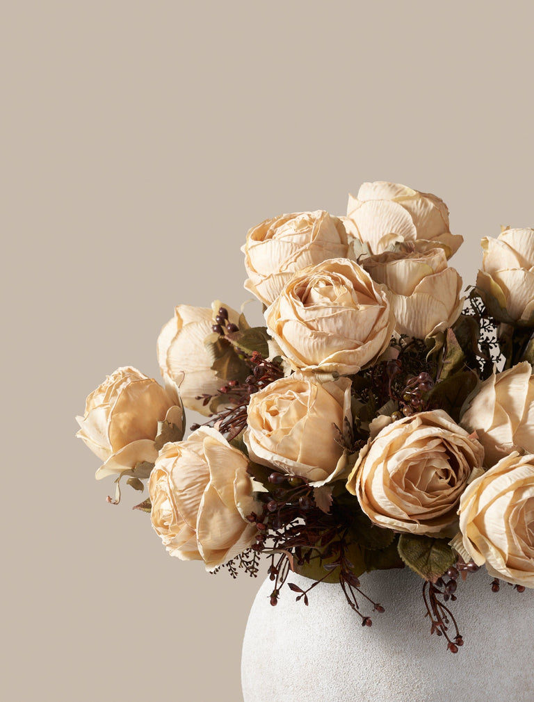 Faux Large Rose Arrangement - Beige (3 Stems/21 Roses)