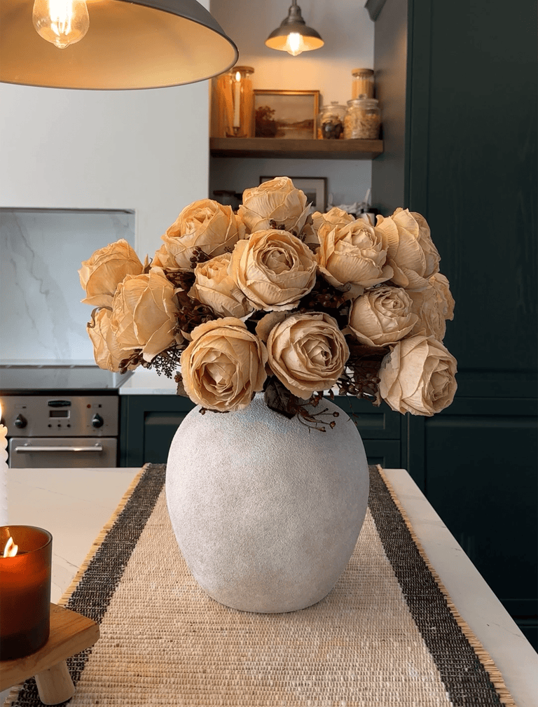 Faux Large Rose Arrangement - Beige (3 Stems/21 Roses)
