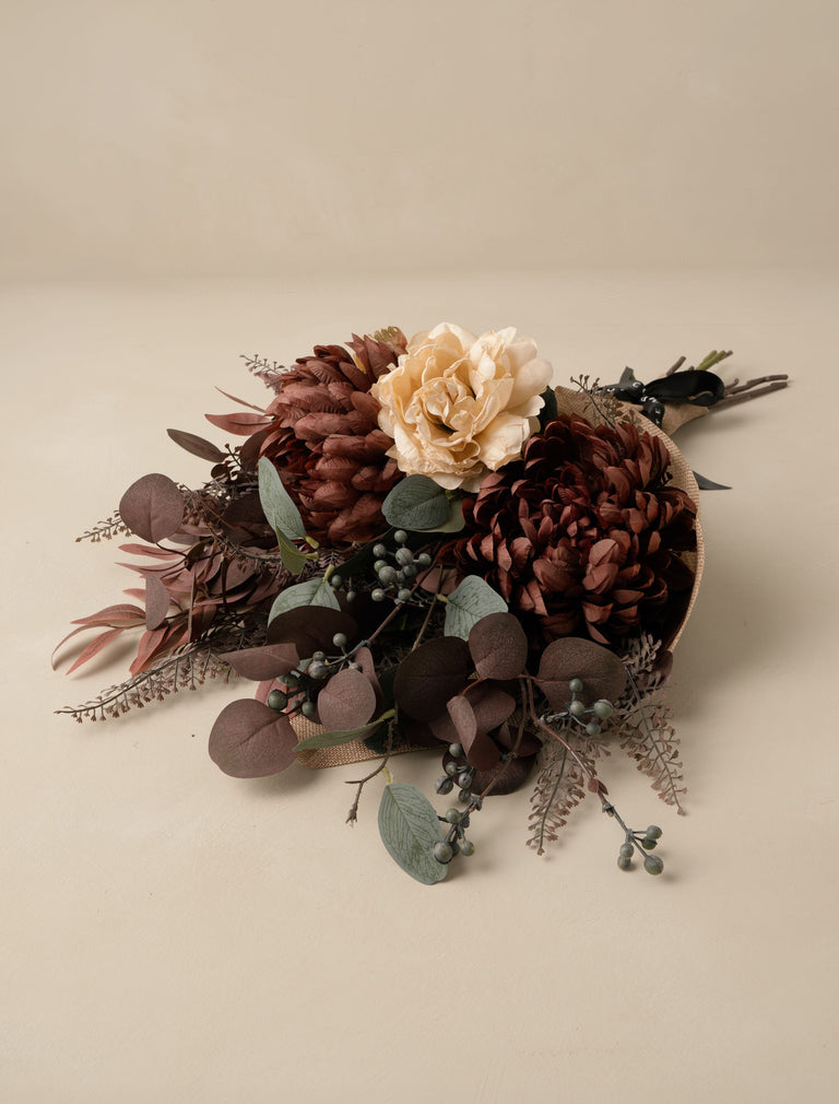 Faux Arrangement - Burgundy Dahlia & Cream Peony