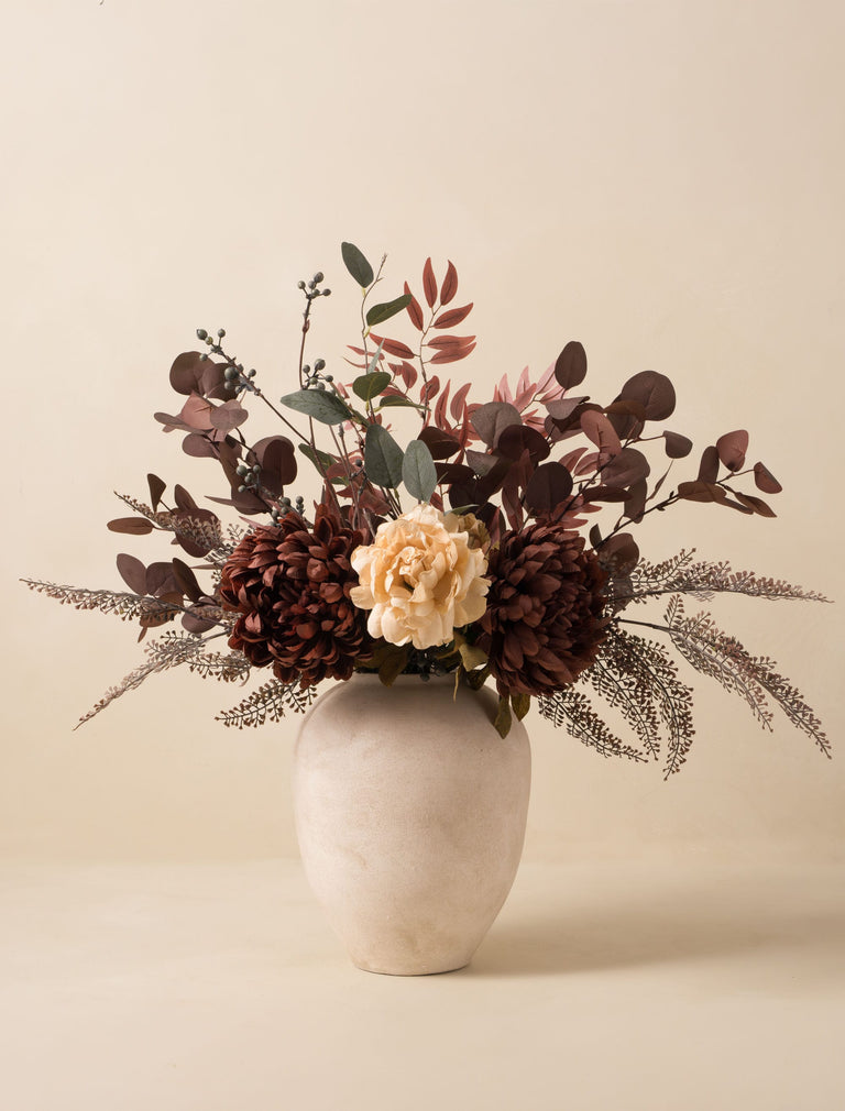 Faux Arrangement - Burgundy Dahlia & Cream Peony