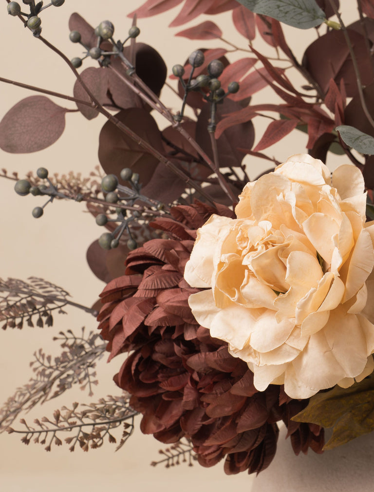 Faux Arrangement - Burgundy Dahlia & Cream Peony
