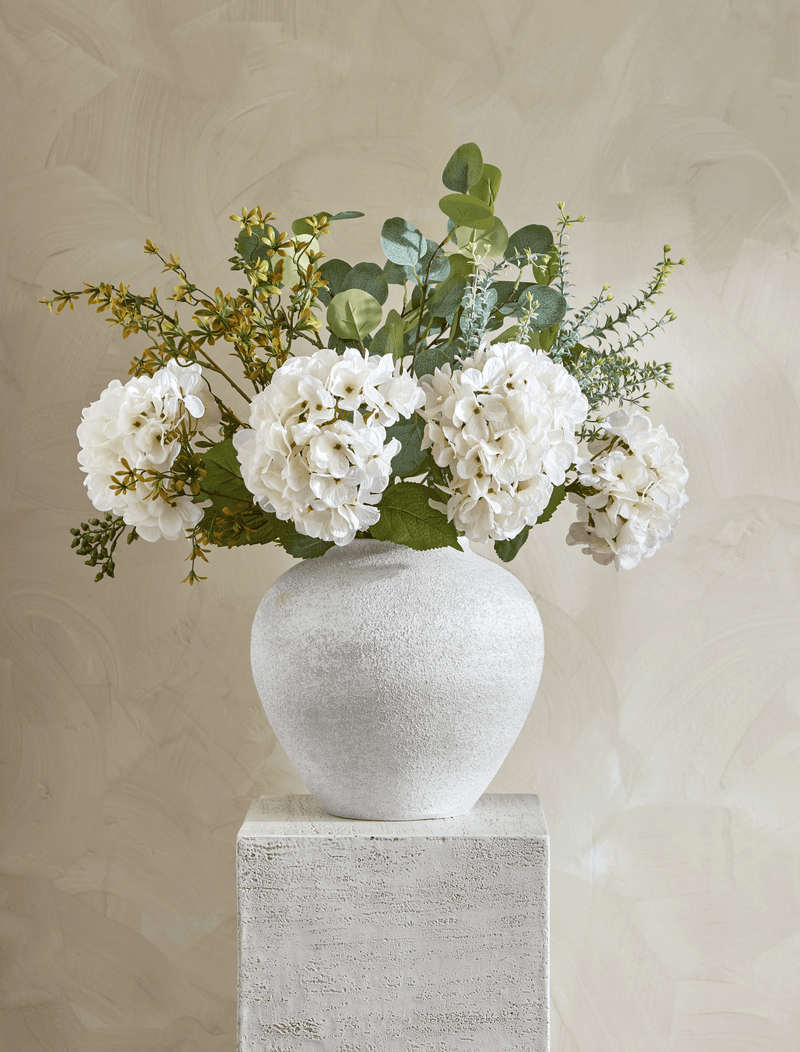 Faux Arrangement - Eucalyptus & White Hydrangea