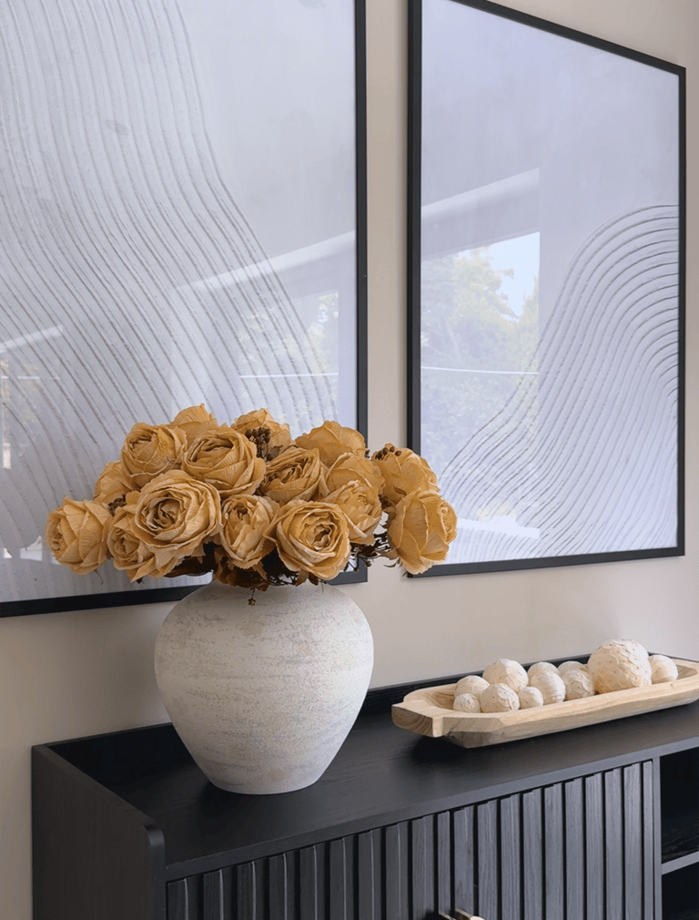 Faux Large Rose Arrangement - Beige (3 Stems/21 Roses)