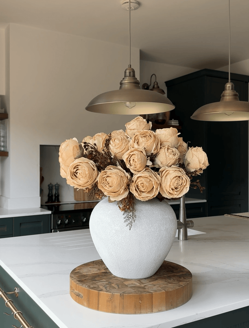 Faux Large Rose Arrangement - Beige (3 Stems/21 Roses)