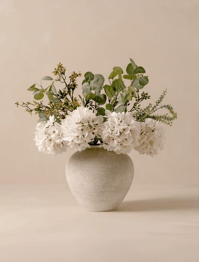Faux Arrangement - Eucalyptus & White Hydrangea