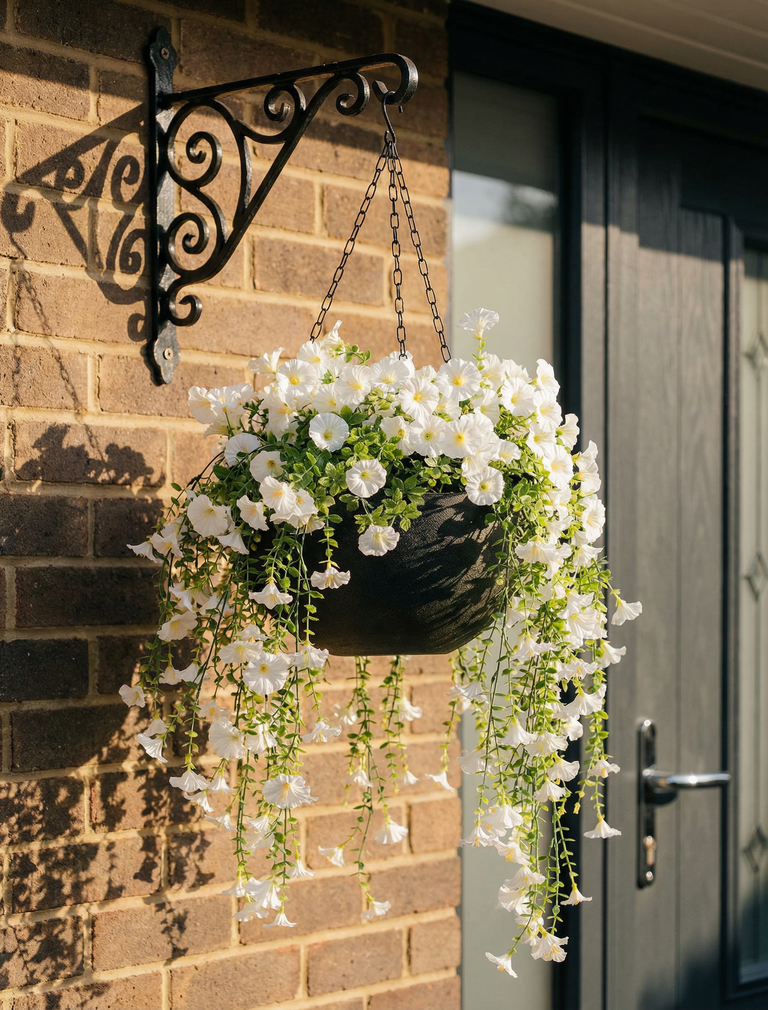 Outdoor Hanging Petunia Basket - White