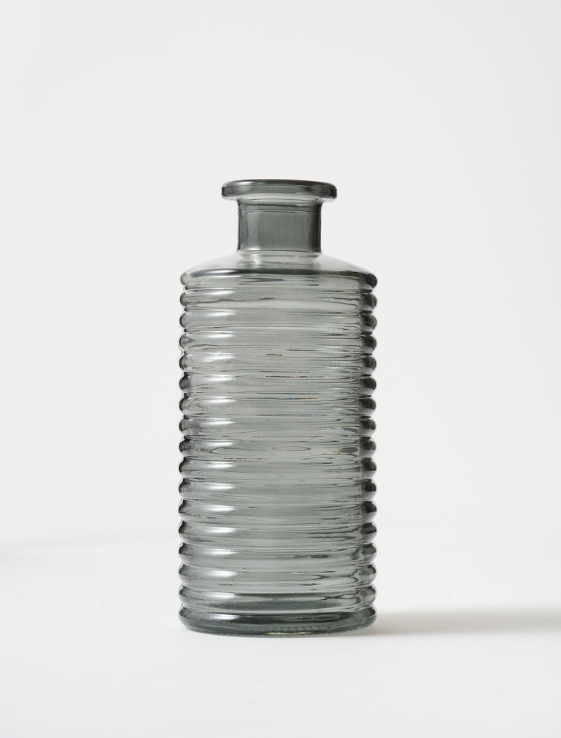 Grey Ribbed Glass Vase